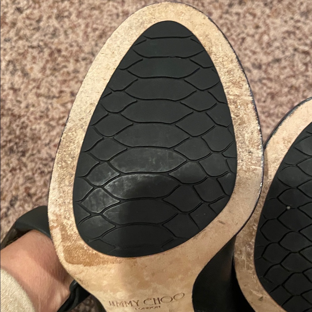 Jimmy Choo Articolo Embossed Print Black Boots 37.5 Black Mirrored Heel Like New - Picture 9 of 11